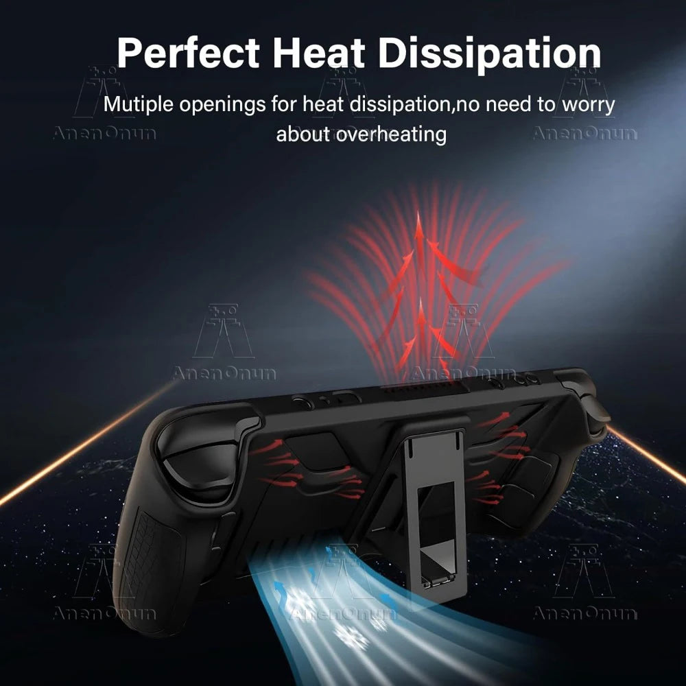 Steam Deck/Steam Deck OLED Full Fit Protective Case w/Folding Stand Base Shockproof Anti-Scratch Non-Slip Silicone Soft Cover