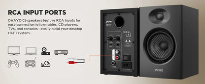 OHAYO Active Bluetooth 5.3 Bookshelf Speakers, 60W MDF Wooden Speaker Unit , 2.0 Computer PC Monitor Gaming Speakers,RCA/AUX/USB