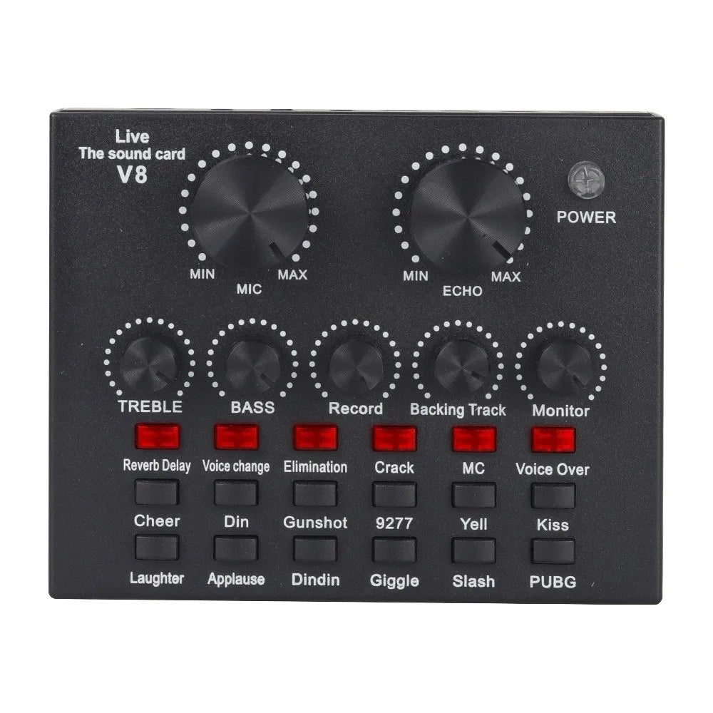 Audio Mixer V8 Sound Card Karaoke Recording Professional Mic Sound Card Portable Studio Record External Sound Card Webcast Live