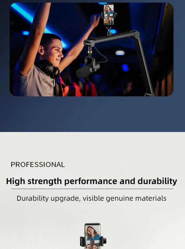 Boom Arm - Adjustable 360° Rotatable Microphone Sturdy Aluminum Alloy Mic Desk, Table Stand Foldable Scissor Stable Mount Arms