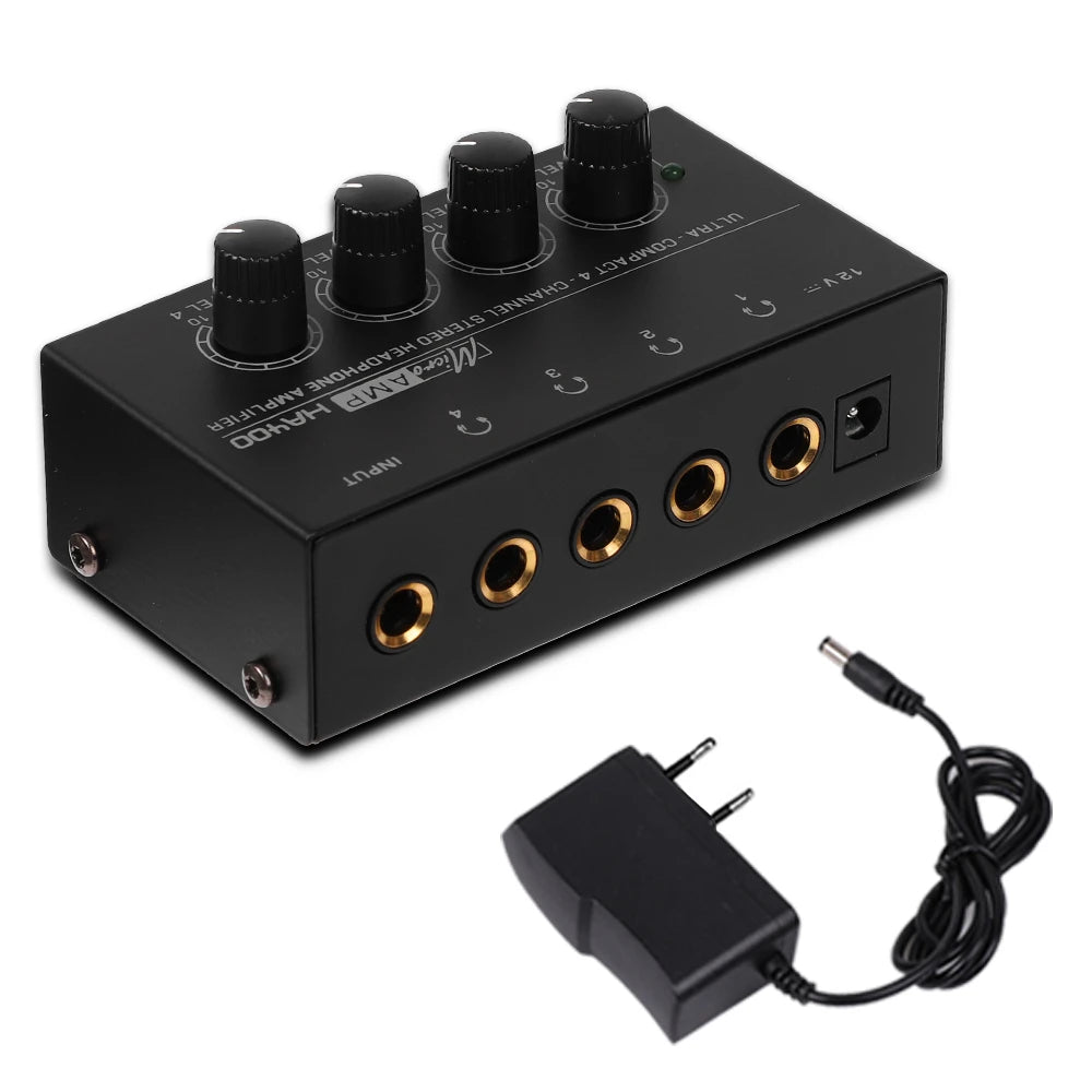 Headphone Amplifier Ultra-Compact Stereo Earphone Amplifier Audio Amplifier 4 Channels for Music 6.35MM Jack with Volume Control