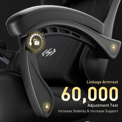 Ergonomic Gaming Chair, PU Leather Computer Office Chair for Adults, Adjustable Height &amp; Reclining Backrest Angle, 360° Swivel Gaming Desk Chair with Lumbar Support, Headrest and Retractable Footrest