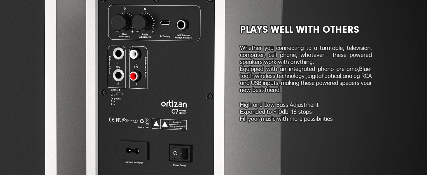 Ortizan Audio Bookshelf Active Speakers Studio Monitor，Bluetooth 5.3 Wireless Computer TV PC USB DAC HiFi Home Subwoofer System