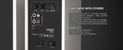 Ortizan Audio Bookshelf Active Speakers Studio Monitor，Bluetooth 5.3 Wireless Computer TV PC USB DAC HiFi Home Subwoofer System