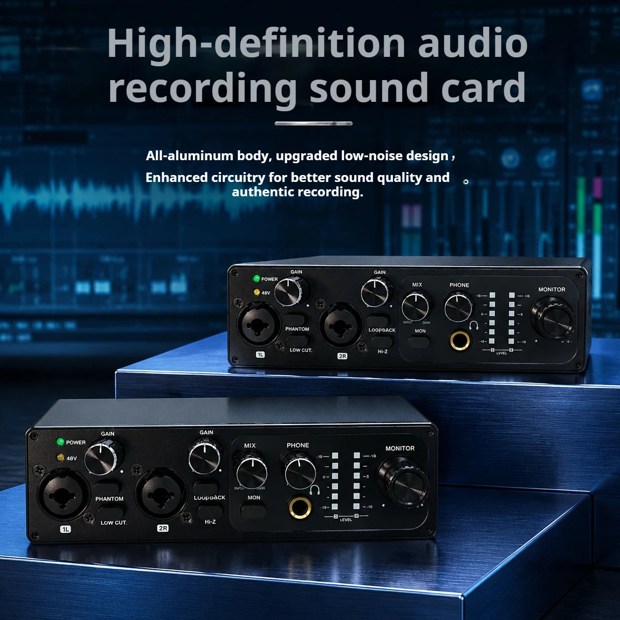 2 Channel USB Audio Interface with 48V Phantom Power Low Noise Sound Card for PC - Ideal for Recording Podcasts Guitar And Live