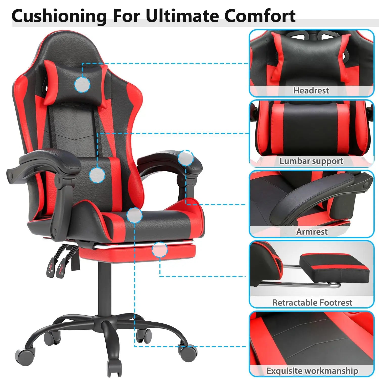 Ergonomic High Back Racing Style Executive Gaming Chair With Headrest &amp; Lumbar Support For Computer Office, Custom