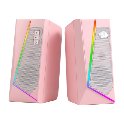 Redragon GS520 RGB Desktop Speakers, 2.0 Channel PC Stereo Speaker with 6 Colorful LED Modes, Enhanced Sound, White/Pink
