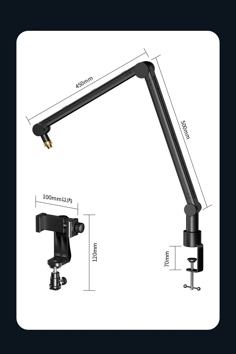 Boom Arm - Adjustable 360° Rotatable Microphone Sturdy Aluminum Alloy Mic Desk, Table Stand Foldable Scissor Stable Mount Arms