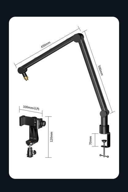 Boom Arm - Adjustable 360° Rotatable Microphone Sturdy Aluminum Alloy Mic Desk, Table Stand Foldable Scissor Stable Mount Arms