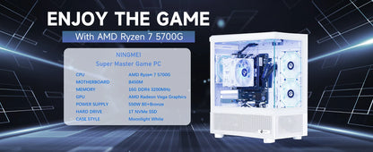 Ningmei Lumishore Gaming Pc Amd Ryzen 7 5700g 16Gb Ram 1Tb Ssd Wifi Windows 11 Gaming Pc