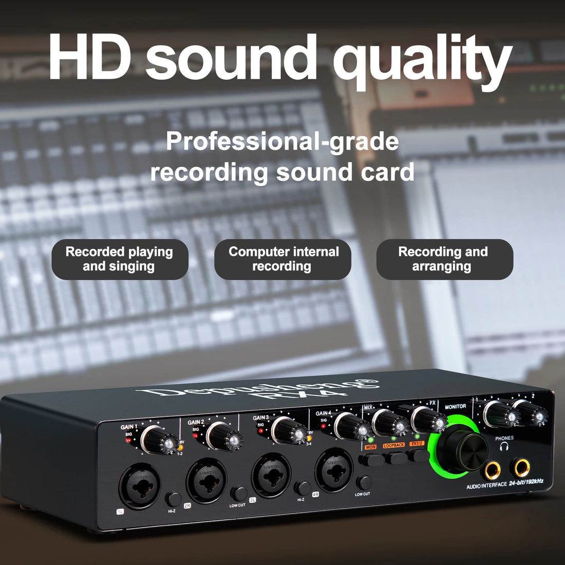 Newest 4 Channel Audio Sound Card 4 in 2 out Interface Audio For Podcast Recording Music Studio Instrument Live Singing