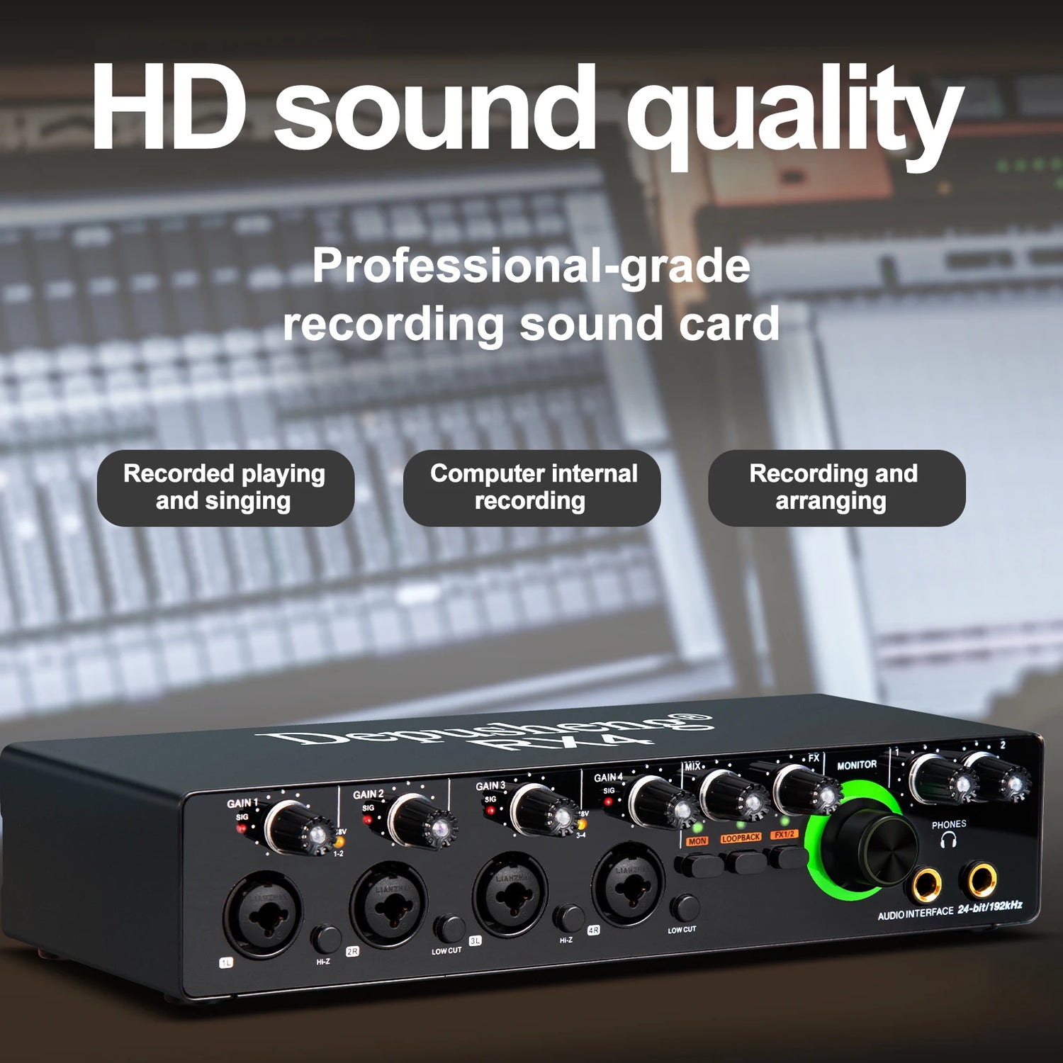 Newest 4 Channel Audio Sound Card 4 in 2 out Interface Audio For Podcast Recording Music Studio Instrument Live Singing