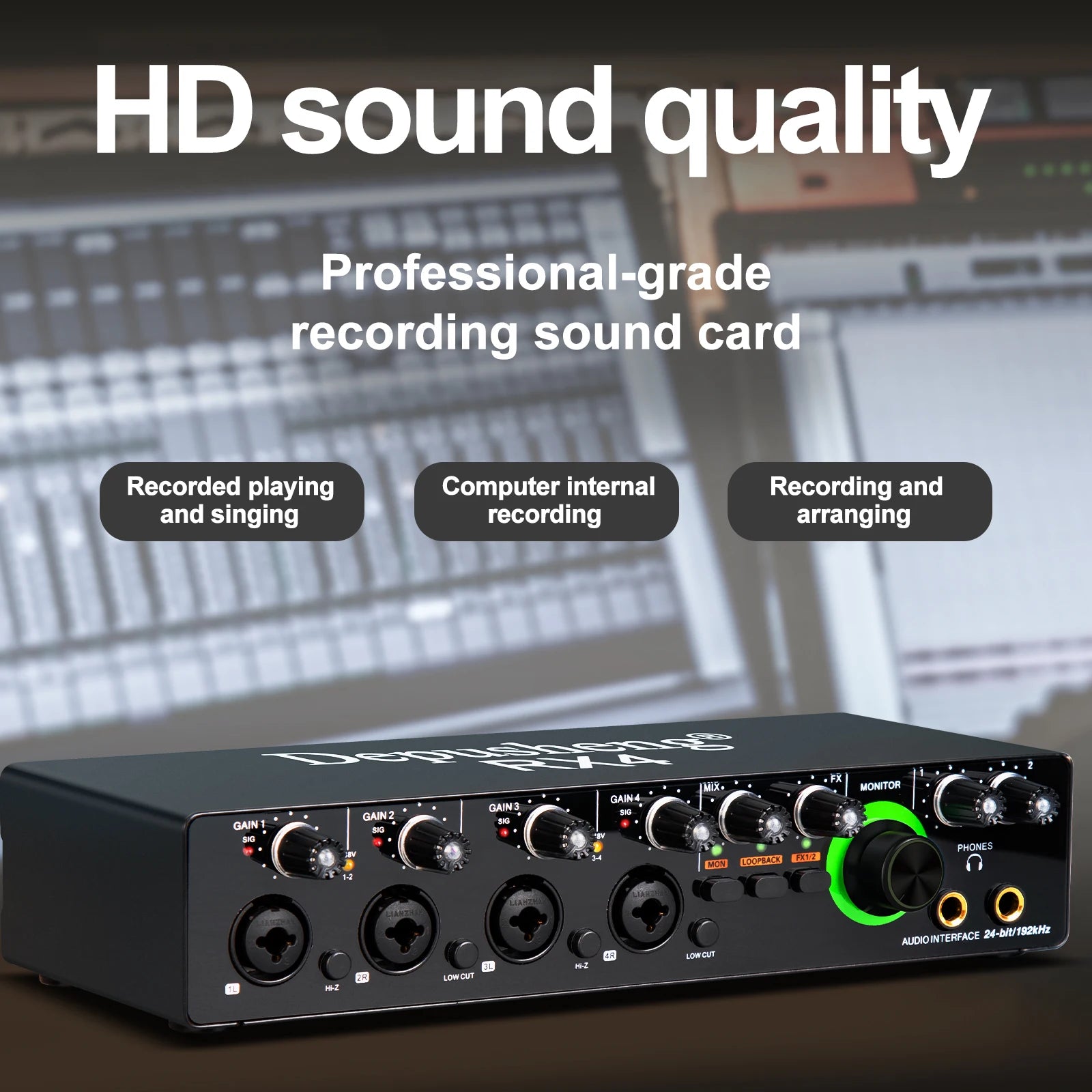 Newest 4 Channel Audio Sound Card 4 in 2 out Interface Audio For Podcast Recording Music Studio Instrument Live Singing