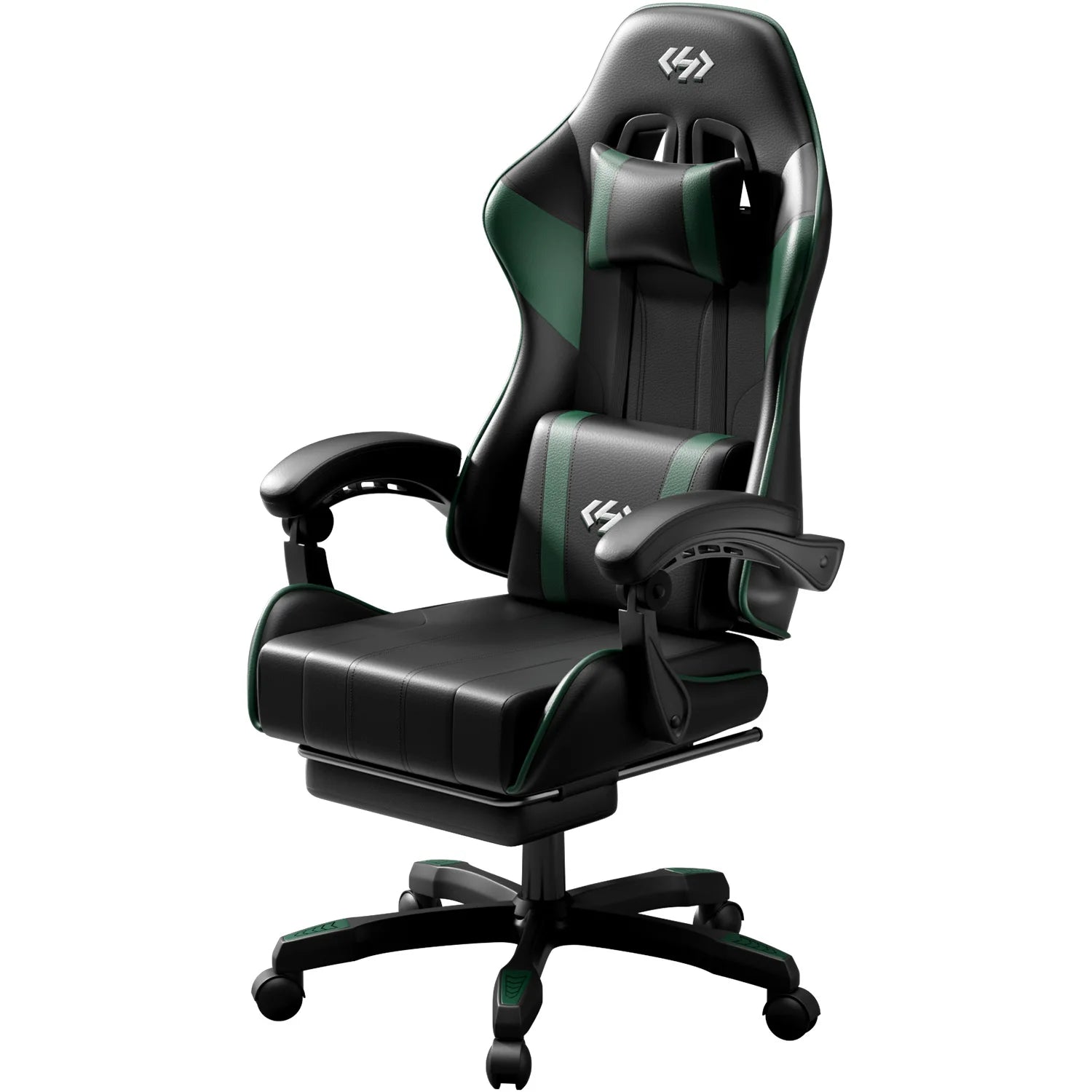 Ergonomic Gaming Chair, PU Leather Computer Office Chair for Adults, Adjustable Height &amp; Reclining Backrest Angle, 360° Swivel Gaming Desk Chair with Lumbar Support, Headrest and Retractable Footrest