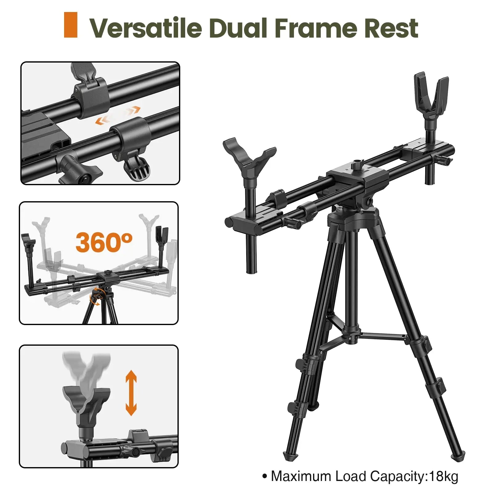 Tripod Rests Sticks with 360° Rotatable Dual V Yoke Frame Flexible Orientation Adjustable Height for Outdoors Hunting Aluminum