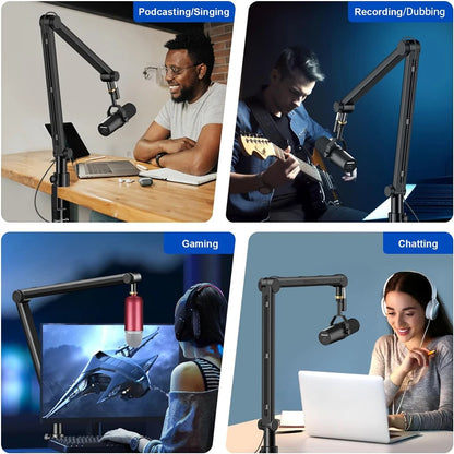 Boom Arm - Adjustable 360° Rotatable Microphone Sturdy Aluminum Alloy Mic Desk, Table Stand Foldable Scissor Stable Mount Arms