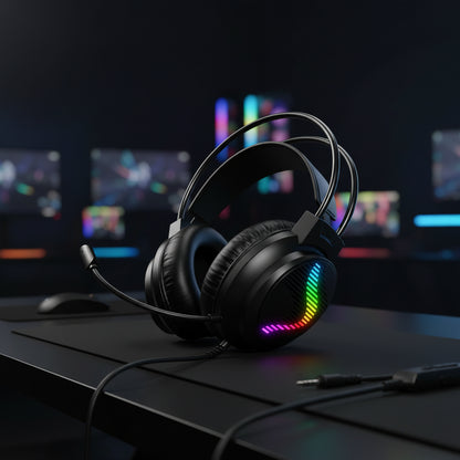 Acinaci J11 Gaming Headset for PS4 PC Xbox One PS5 Switch via 3.5mm Audio Jack, with Mic, LED Light