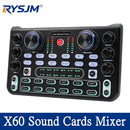 Professional Portable Mixer Sound Mixing X60 Sound Card English Version Convenient Compact For Live Broadcast KTV Singing