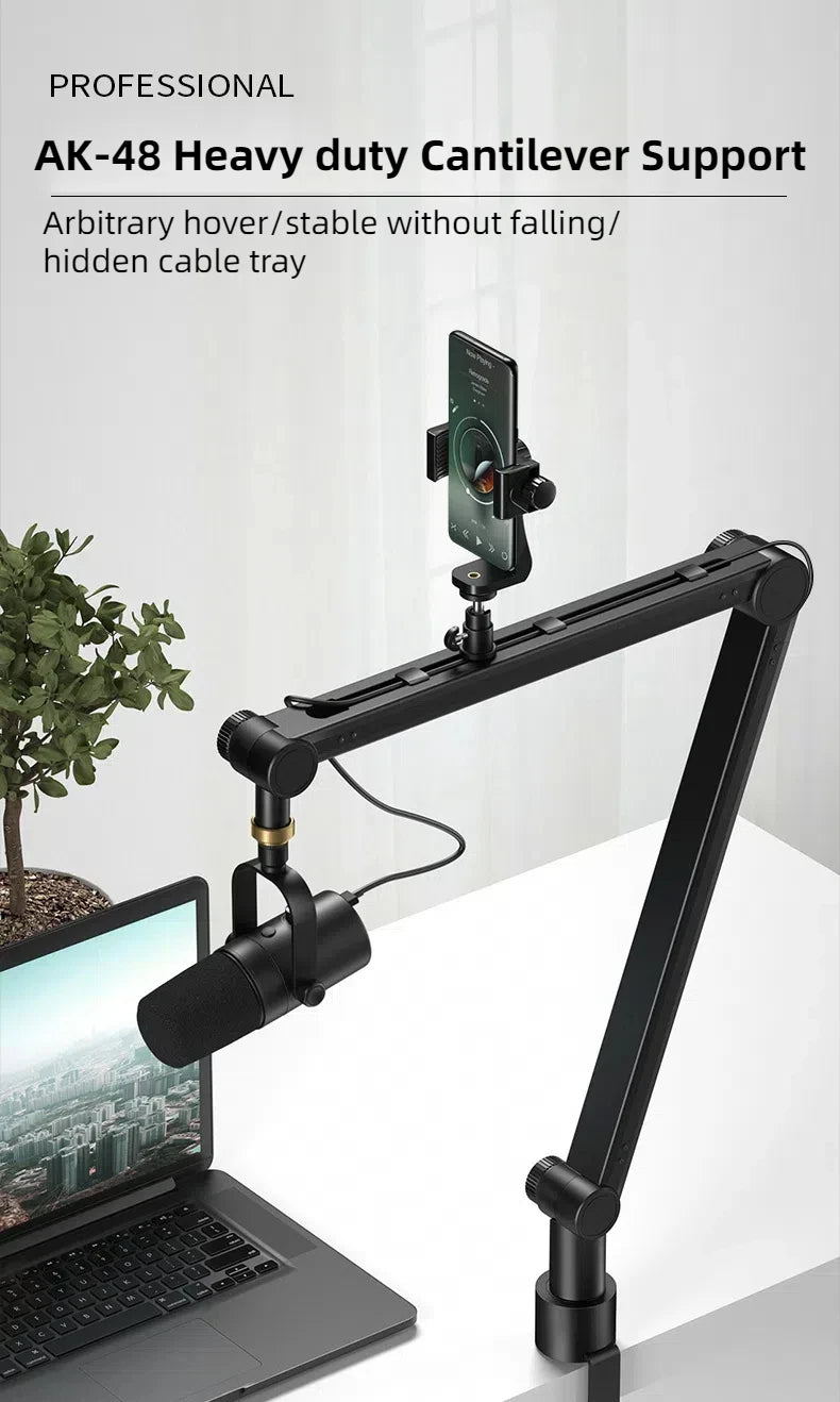 Boom Arm - Adjustable 360° Rotatable Microphone Sturdy Aluminum Alloy Mic Desk, Table Stand Foldable Scissor Stable Mount Arms