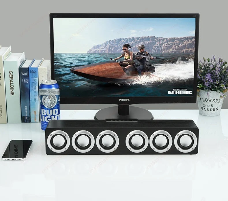 Super Powerful Bluetooth Speaker Wooden Six Subwoofer caixa de som Home Theater TV Sound Box Sound Bar Surround Stereo TF U Disk