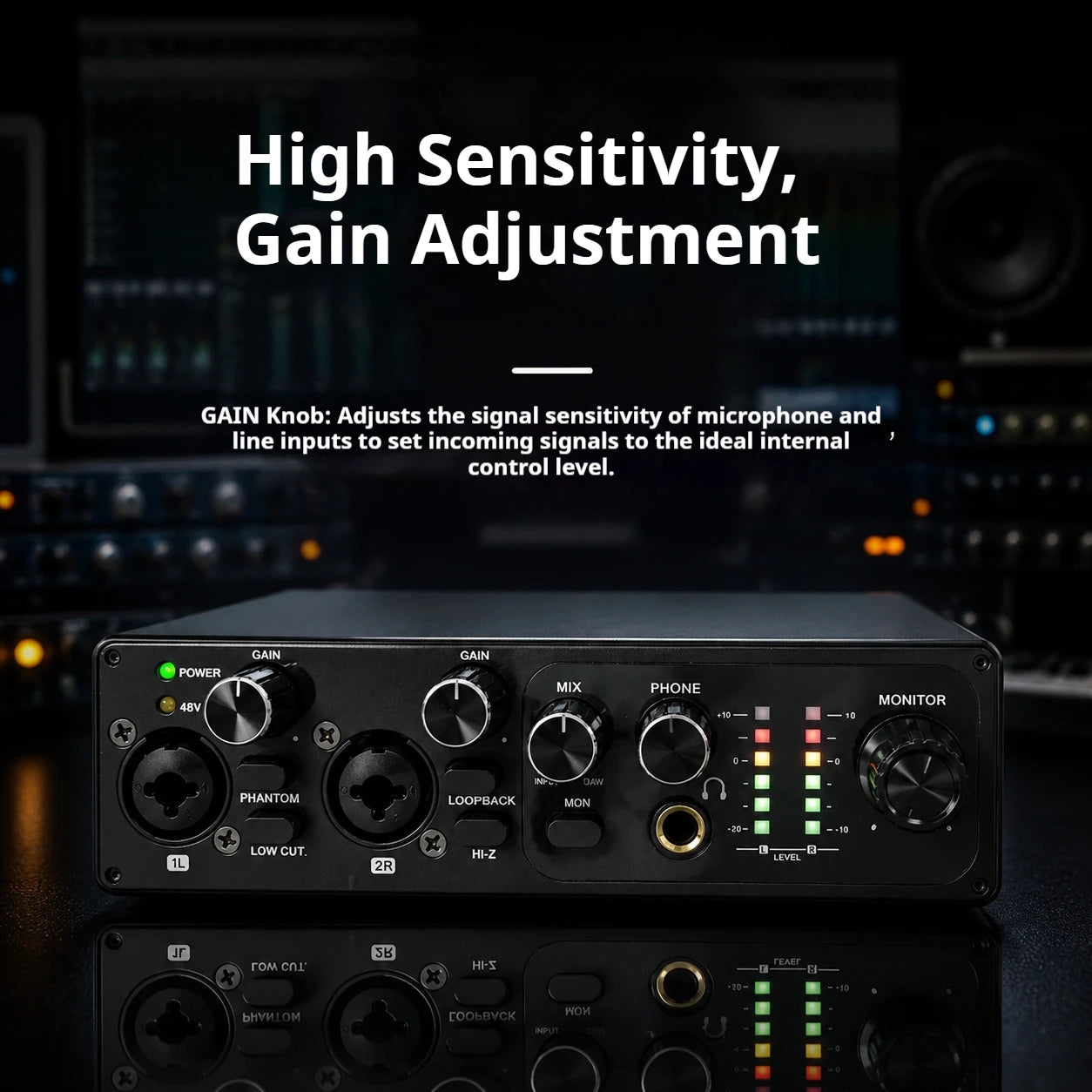 2 Channel USB Audio Interface with 48V Phantom Power Low Noise Sound Card for PC - Ideal for Recording Podcasts Guitar And Live