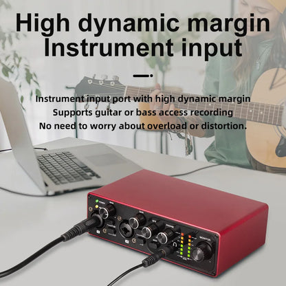 USB Audio Interface Sound Card, High Samping Rate, Noise-Free for Content Creators &amp; Musicians, for Computer Recording