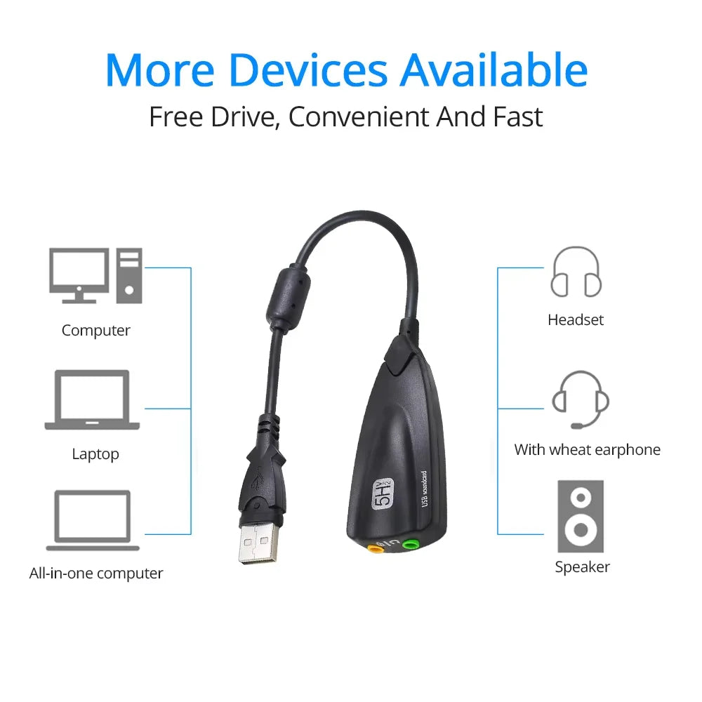 USB Sound Card Computer Gaming Specific External High-End Sound Card, 5HV2 Stereo 7.1 Channel Wired Sound Card