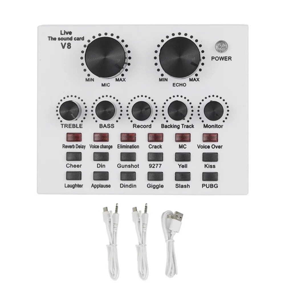 Audio Mixer V8 Sound Card Karaoke Recording Professional Mic Sound Card Portable Studio Record External Sound Card Webcast Live