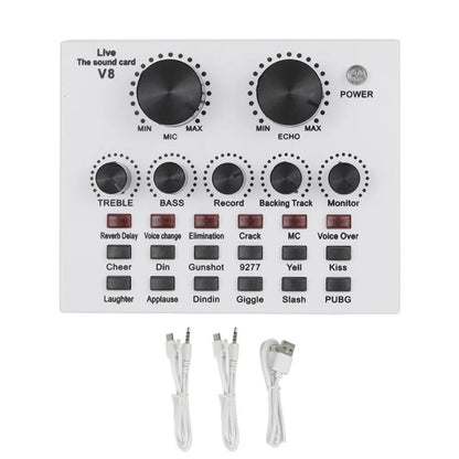 Audio Mixer V8 Sound Card Karaoke Recording Professional Mic Sound Card Portable Studio Record External Sound Card Webcast Live