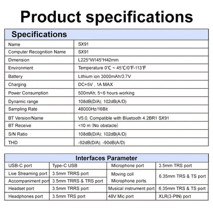 SX91 Sound Card USB Sound Mixer Professional Audio Mixing Console Amplifier For Live Sing PC Computer Laptop Cellphone
