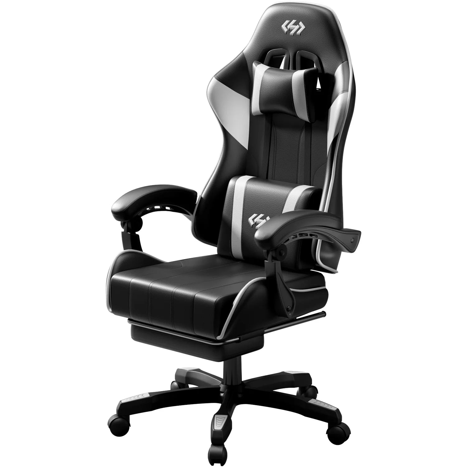 Ergonomic Gaming Chair, PU Leather Computer Office Chair for Adults, Adjustable Height &amp; Reclining Backrest Angle, 360° Swivel Gaming Desk Chair with Lumbar Support, Headrest and Retractable Footrest