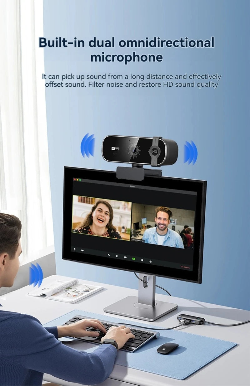 4K Webcam For PC Auto-Focus with Remote Control Privacy Cover Webcam With Microphone Plug &amp; Play For Laptop/Desktop Video Callin