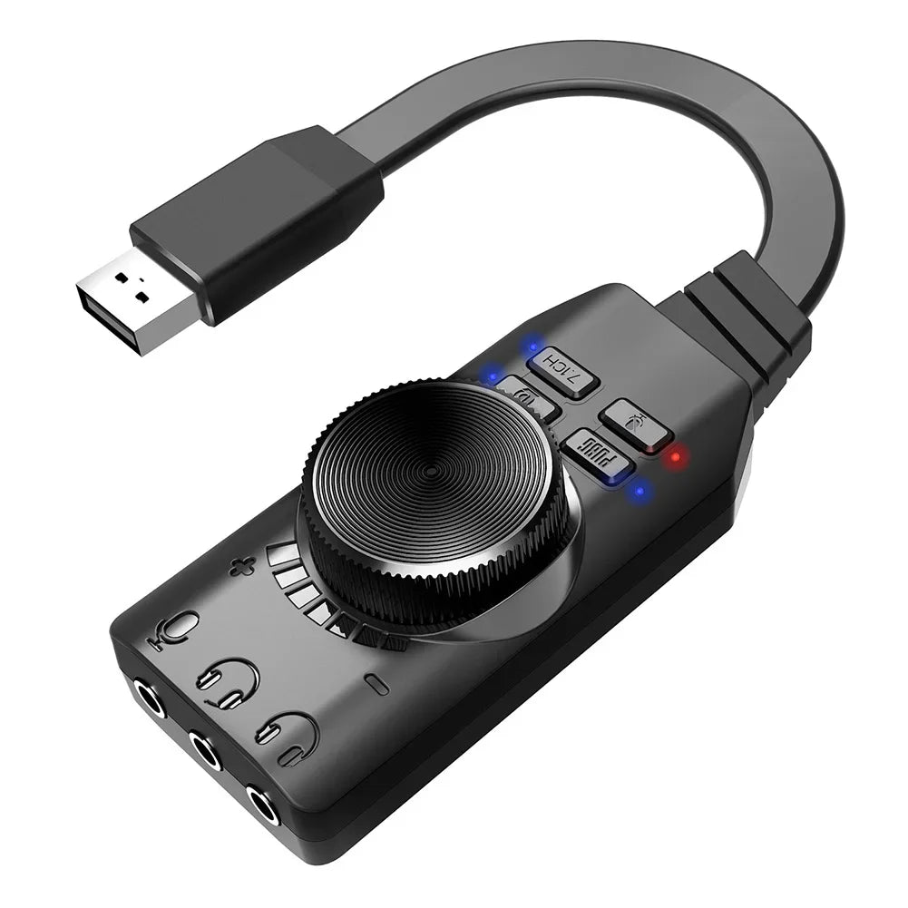 GS3 7.1 Channel Sound Card USB Audio Interface Converter External Sound Card Headset Stereo Adapter for Computer PC Laptop Game
