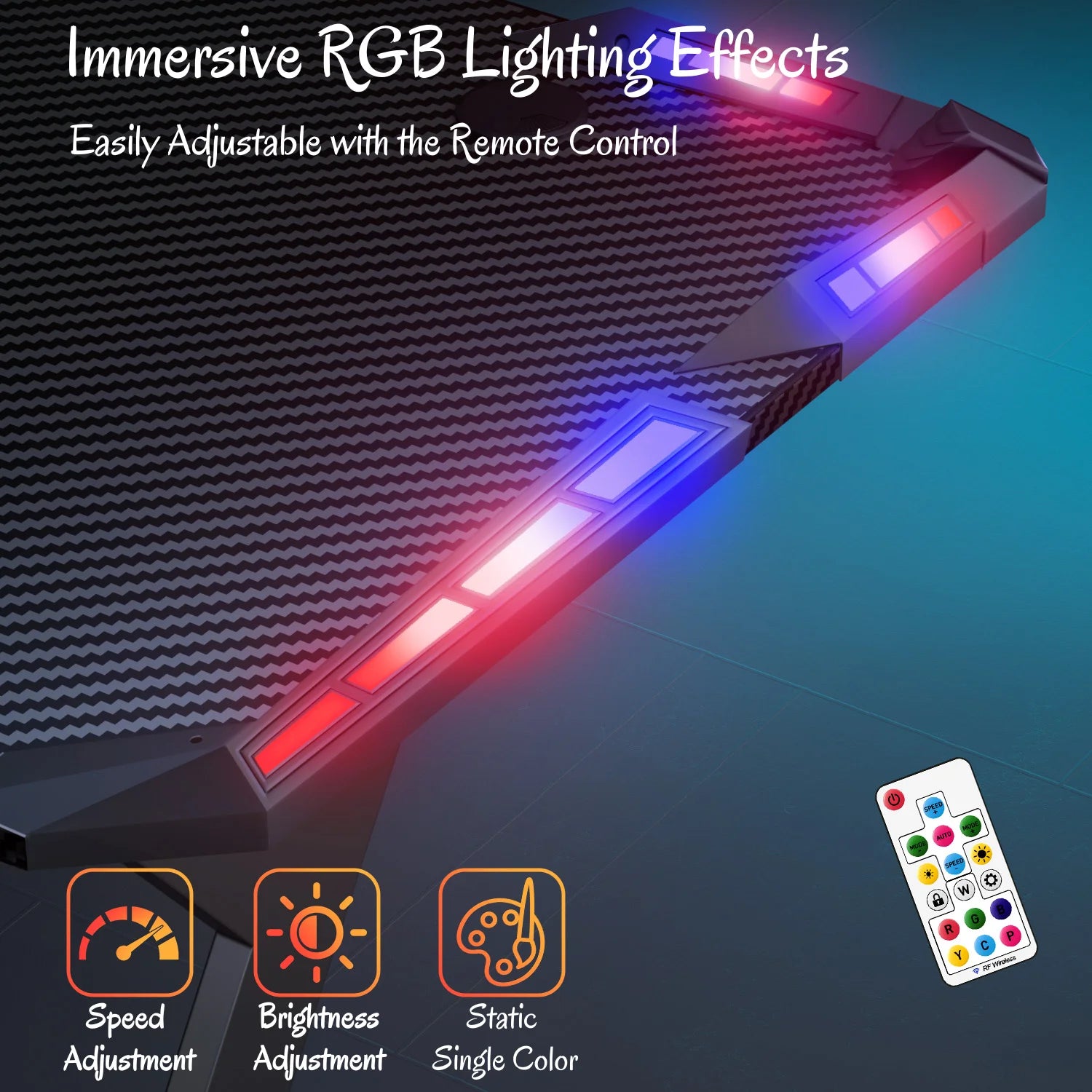 Y‑Shaped Gaming Desk with RGB LED Lights, Ergonomic Carbon‑Fiber Surface PC Workstation Table with Headphone Hook &amp; Cup Holder