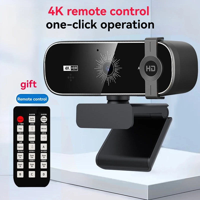 4K Webcam For PC Auto-Focus with Remote Control Privacy Cover Webcam With Microphone Plug &amp; Play For Laptop/Desktop Video Callin