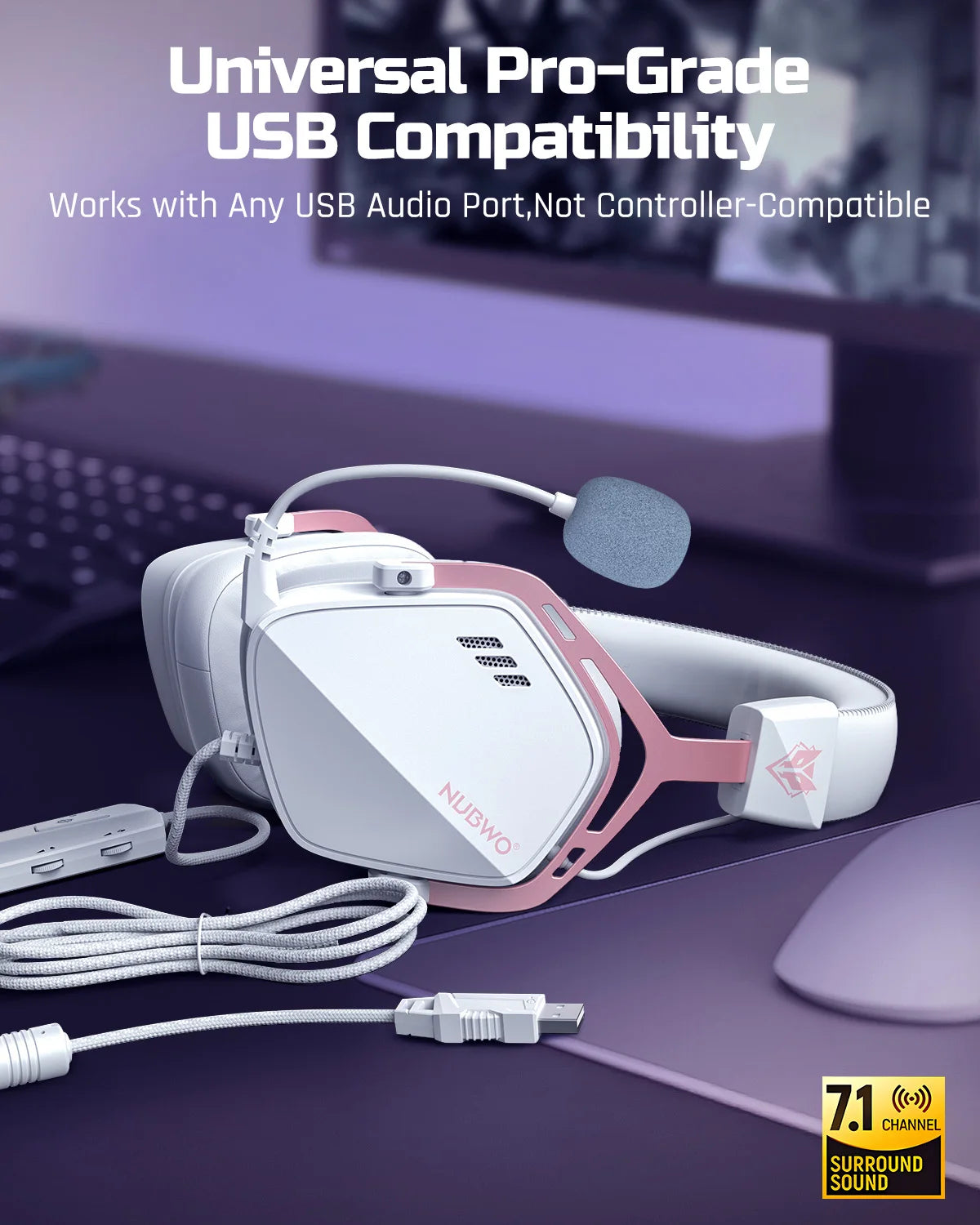 NUBWO HG03 Gaming Headphones with 7.1 Surround Sound USB-A Wired Headsets Gamer with Noise Canceling Mic Comfortable Design