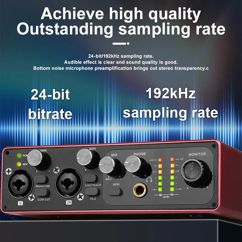 USB Audio Interface Sound Card, High Samping Rate, Noise-Free for Content Creators &amp; Musicians, for Computer Recording