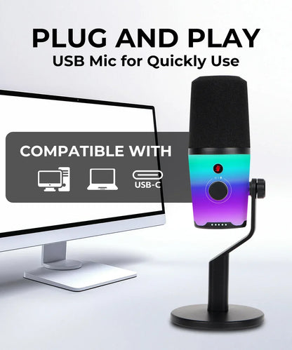G-MARK USB Dynamic Microphone PC Computer Cardioid Podcast Mic Video Streaming RGB Mute