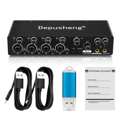 MQ44 ASIO Audio Professional Sound Card 4 Channel 4in 4out USB Audio Interface for Live Recording