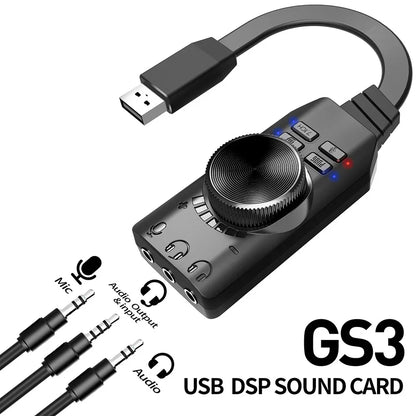GS3 7.1 Channel Sound Card USB Audio Interface Converter External Sound Card Headset Stereo Adapter for Computer PC Laptop Game