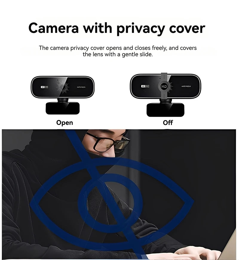 4K Webcam For PC Auto-Focus with Remote Control Privacy Cover Webcam With Microphone Plug &amp; Play For Laptop/Desktop Video Callin