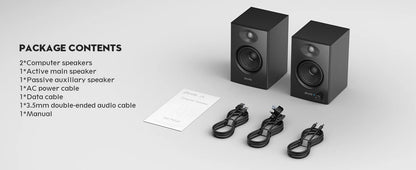 OHAYO Active Bluetooth 5.3 Bookshelf Speakers, 60W MDF Wooden Speaker Unit , 2.0 Computer PC Monitor Gaming Speakers,RCA/AUX/USB