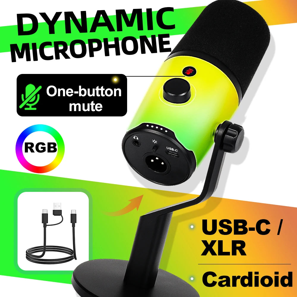 G-MARK USB Dynamic Microphone PC Computer Cardioid Podcast Mic Video Streaming RGB Mute