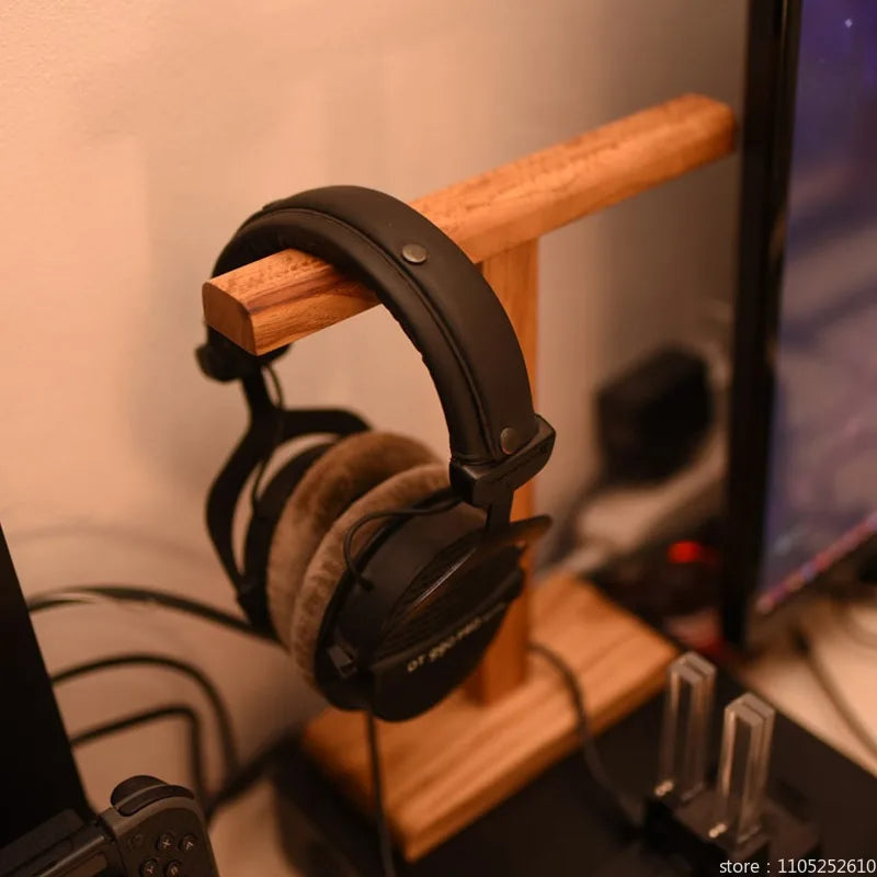 Wooden Stand Holder for Headset Display Shelf Desk Hanger T Shape Headphones Stands Storage Brackets Home Storage Organizer