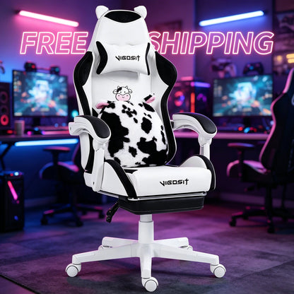 VIGOSIT Ergonomic Computer Chair with Footrest and Headrest,Gaming Chair Cute with Cat Ears and Massage Lumbar Support, Comfortable Reclining Game Chair 290lbs for Adult, Teen