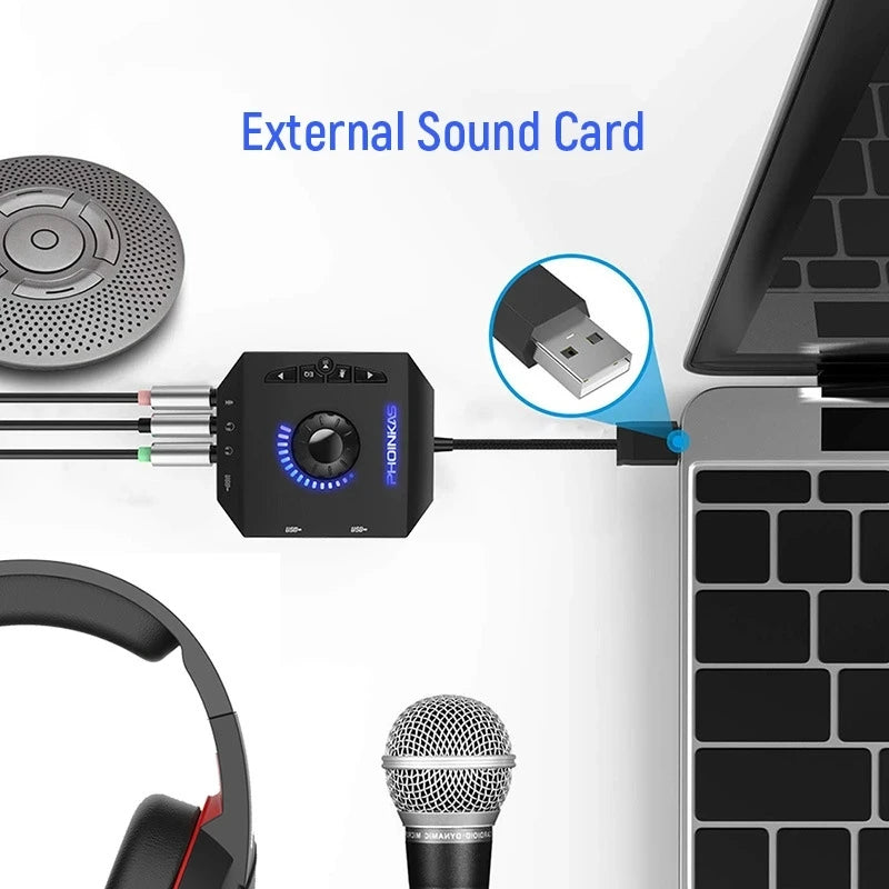 Professional Computer External Sound Card USB Audio Adapter for PC Windows Laptops Desktops with 3.5mm Interface USB Interface