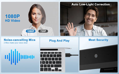 HD 1080P Web Camera with Microphone Autofocus USB Webcam PC Laptop Camera for Live Stream/Video Calling/Conference Plug and Play