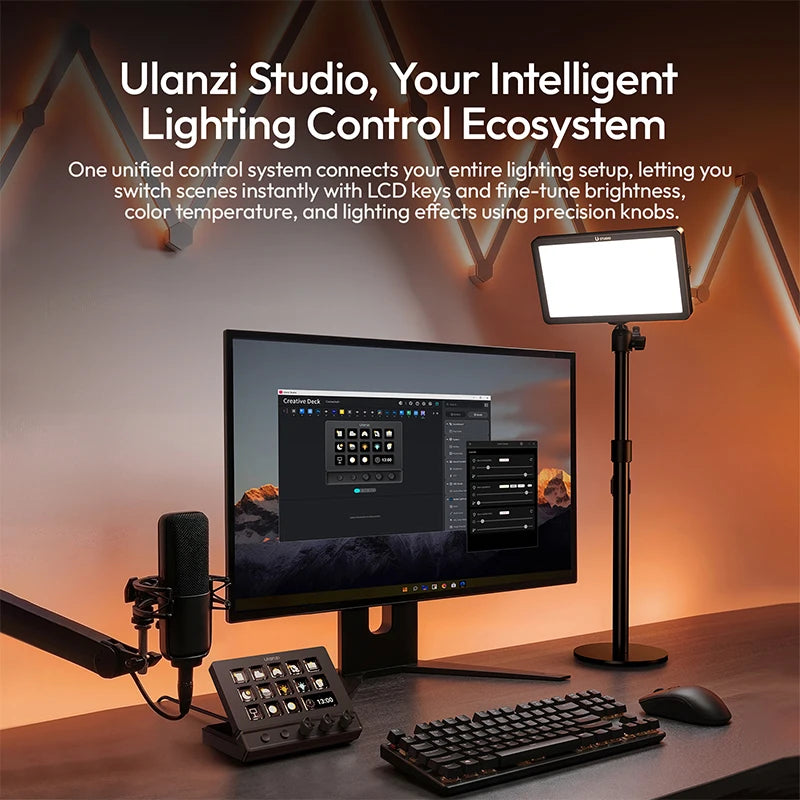 Ulanzi D200X 8 in 1 Stream Deck Keyboard 14 LCD Keys Stream Controler for Video Editing Game Live Content Creation Studio Light