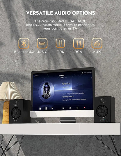 OHAYO Active Bluetooth 5.3 Bookshelf Speakers, 60W MDF Wooden Speaker Unit , 2.0 Computer PC Monitor Gaming Speakers,RCA/AUX/USB
