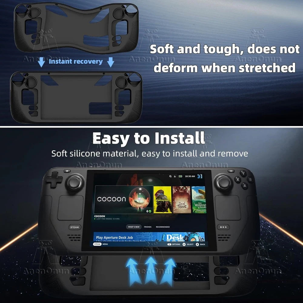 Steam Deck/Steam Deck OLED Full Fit Protective Case w/Folding Stand Base Shockproof Anti-Scratch Non-Slip Silicone Soft Cover
